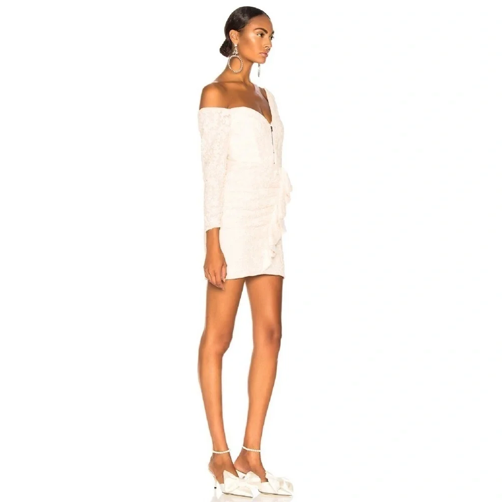 Nwt Self-Portrait Sequin Ruffle Mini Dress Ivory - Picture 3 of 15